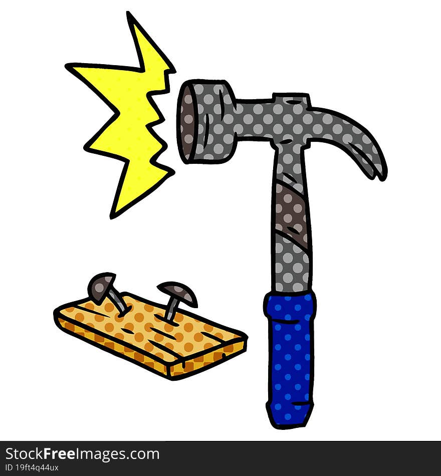 cartoon doodle of a hammer and nails