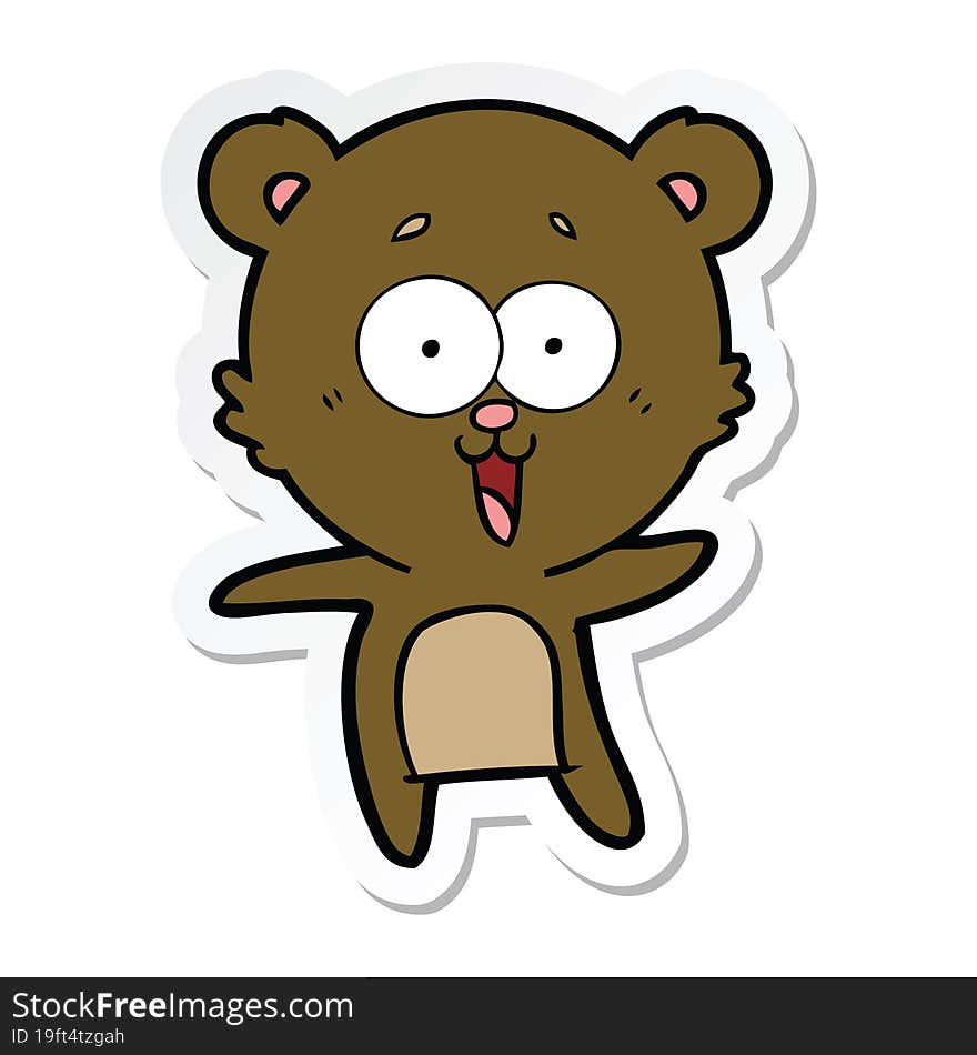 Sticker Of A Laughing Teddy  Bear Cartoon