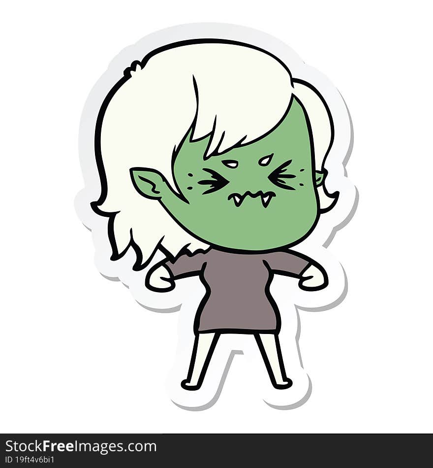 Sticker Of A Annoyed Cartoon Vampire Girl