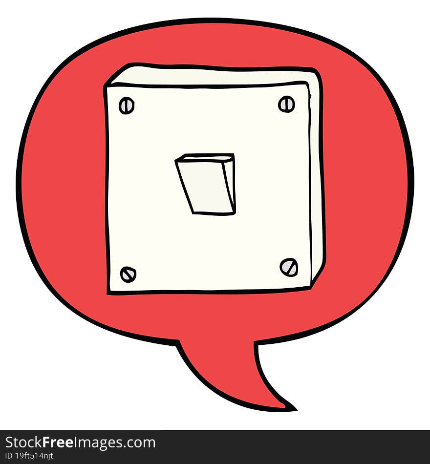 cartoon light switch with speech bubble. cartoon light switch with speech bubble