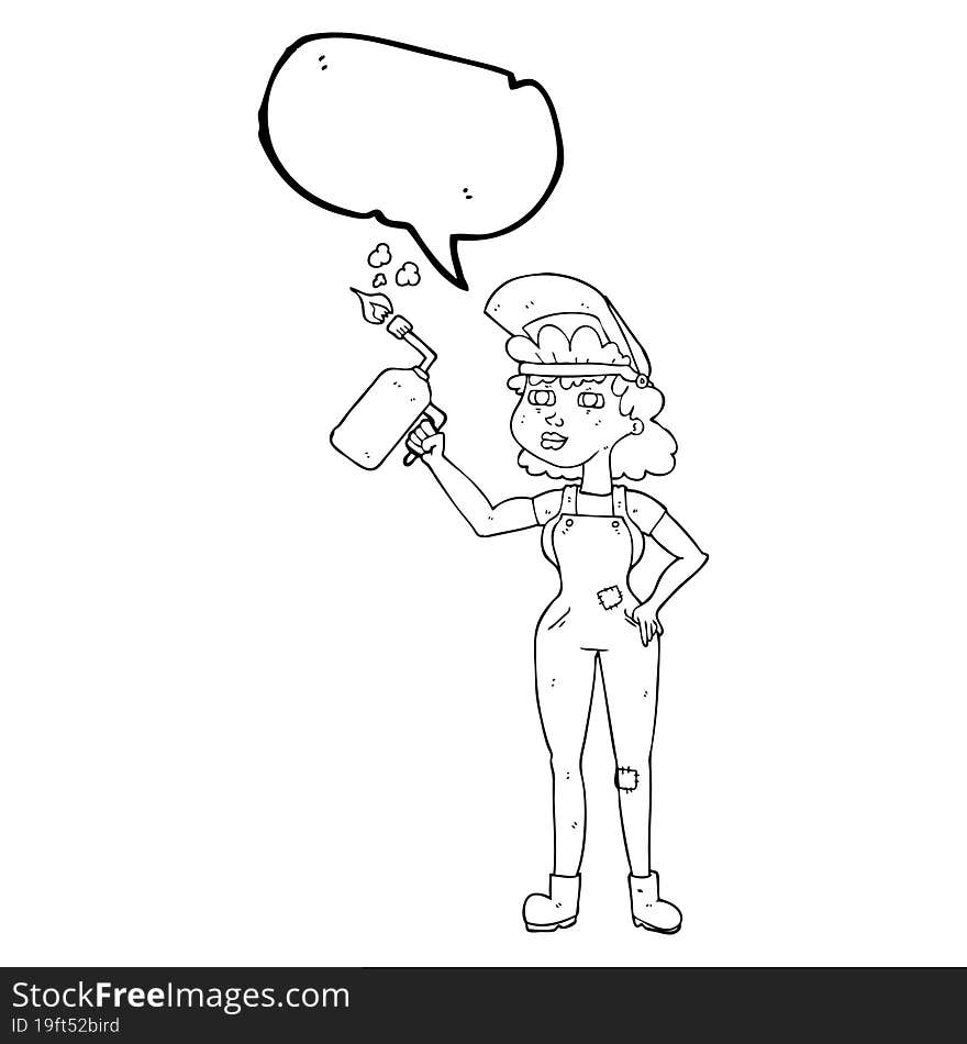 speech bubble cartoon woman welding