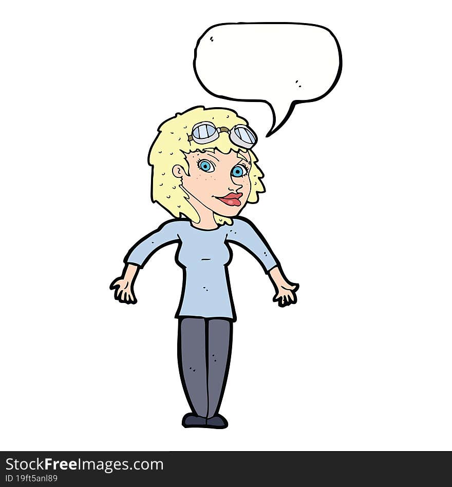 Cartoon Woman Wearing Goggles With Speech Bubble