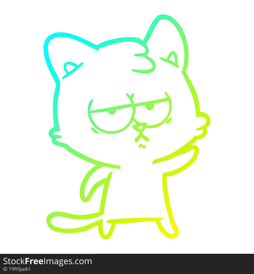 Cold Gradient Line Drawing Bored Cartoon Cat