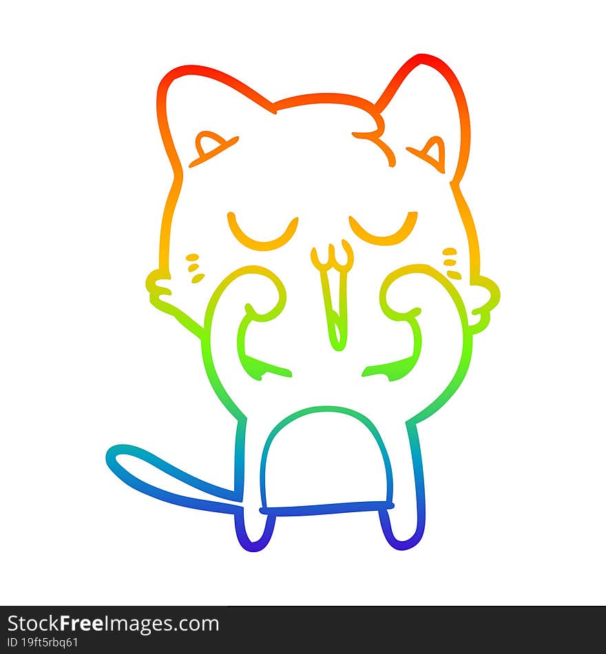 rainbow gradient line drawing cartoon cat singing