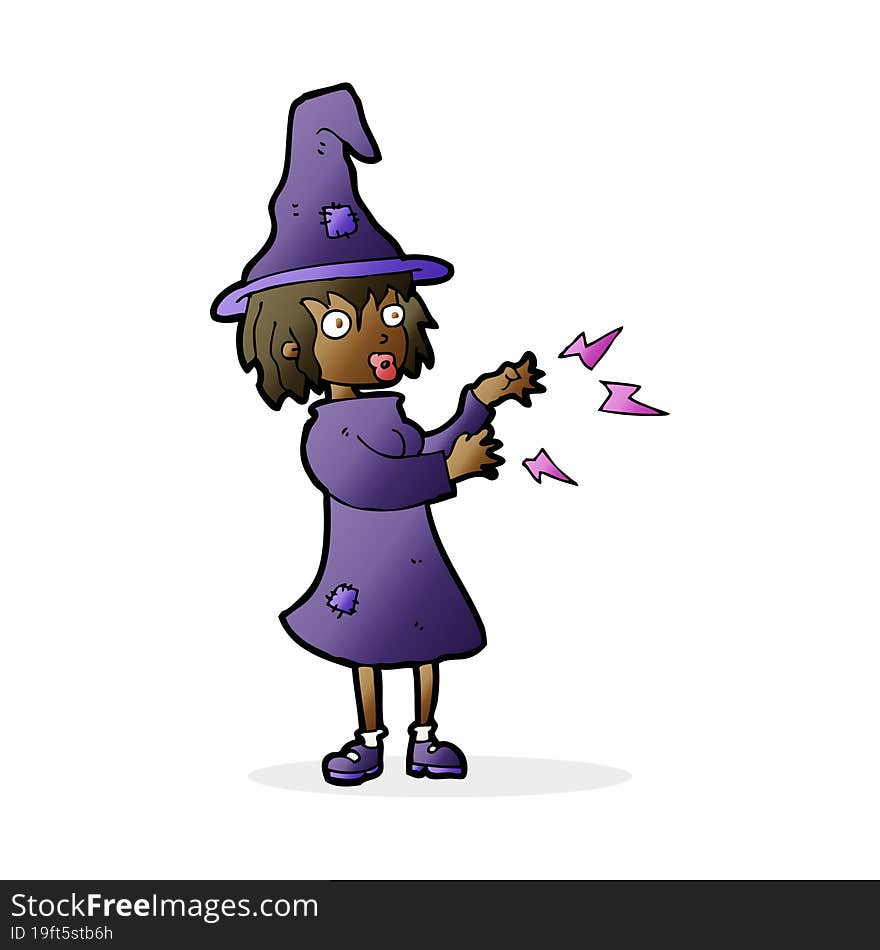 cartoon witch casting spell