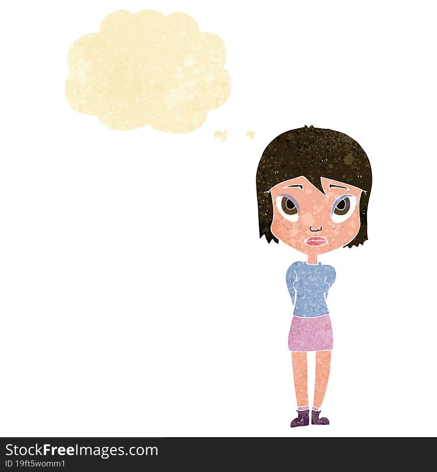 cartoon shy girl with thought bubble