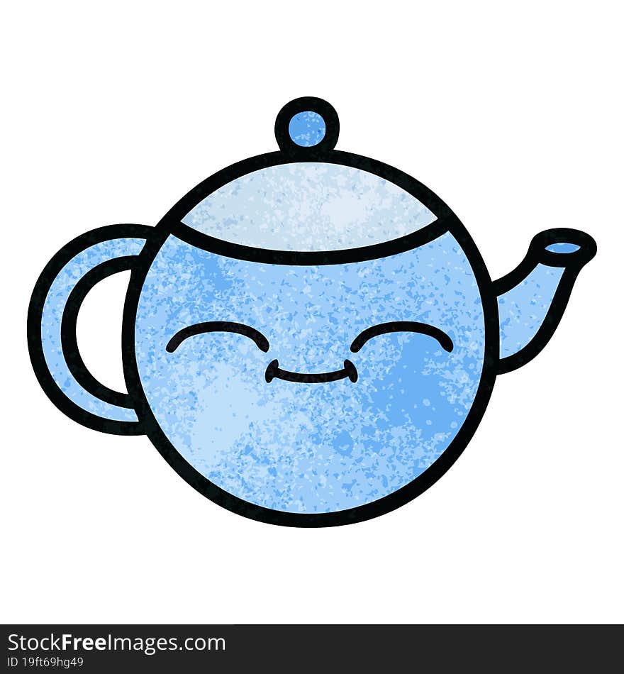 retro grunge texture cartoon of a happy teapot