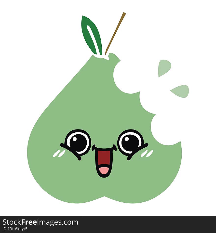 flat color retro cartoon of a green pear