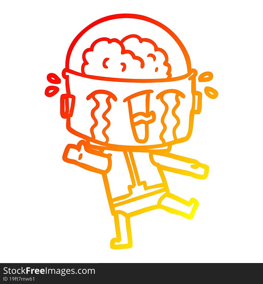 warm gradient line drawing cartoon crying robot