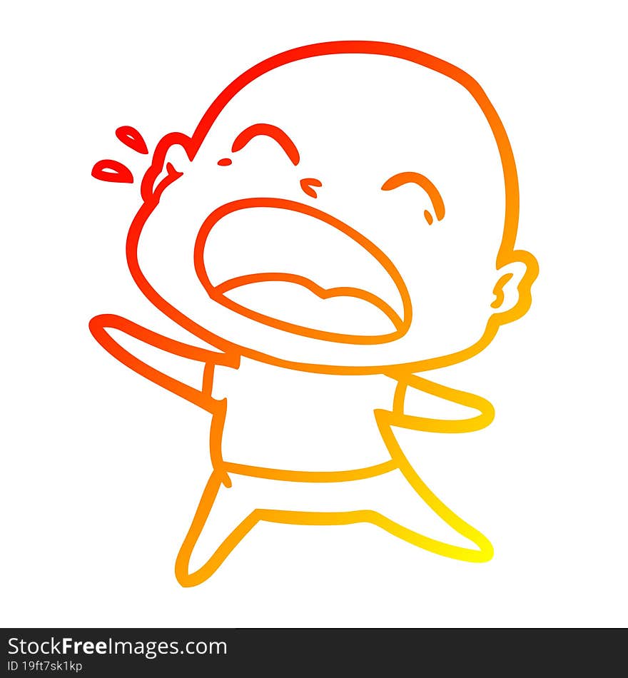 warm gradient line drawing cartoon shouting bald man