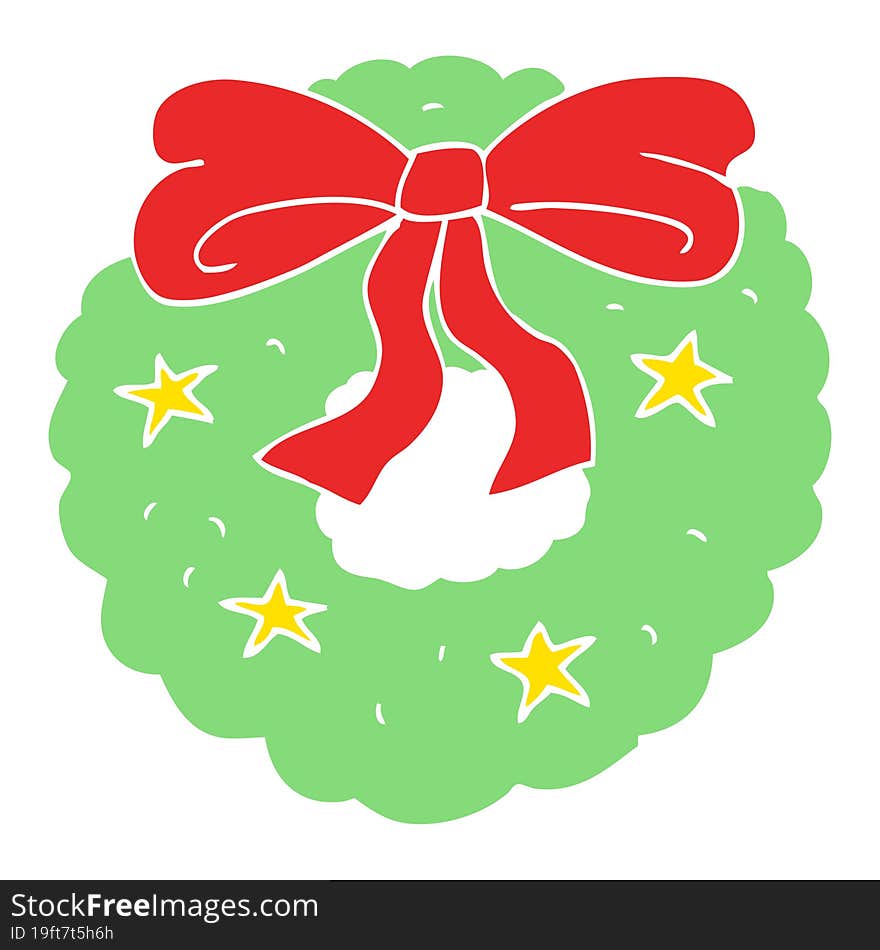 flat color illustration of a cartoon christmas wreath