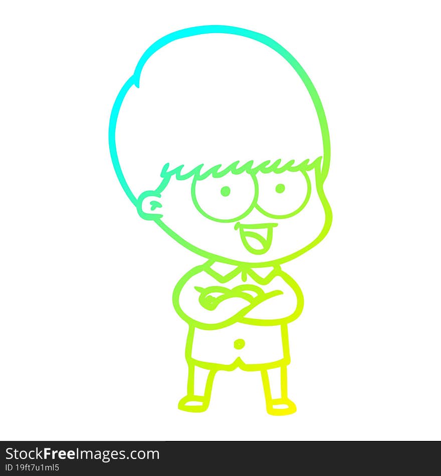 Cold Gradient Line Drawing Happy Cartoon Boy