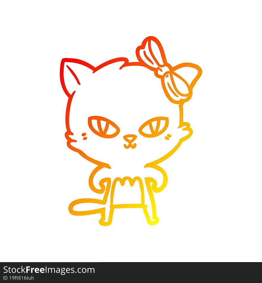 Warm Gradient Line Drawing Cute Cartoon Cat