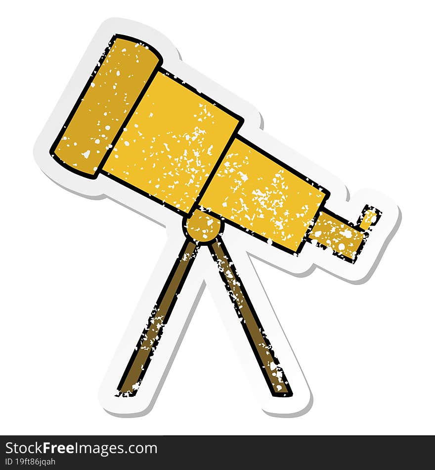 distressed sticker of a cute cartoon telescope