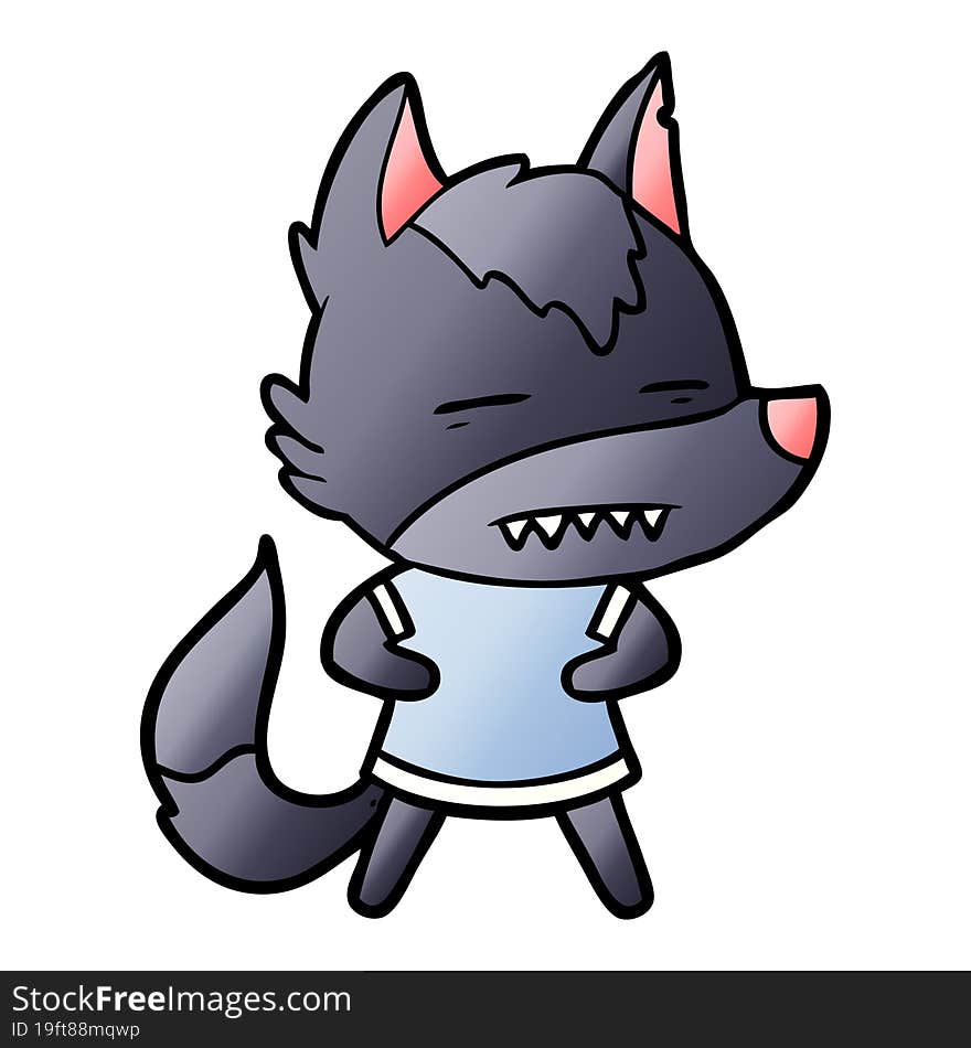 cartoon wolf showing teeth. cartoon wolf showing teeth