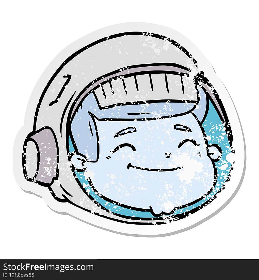 distressed sticker of a cartoon astronaut face