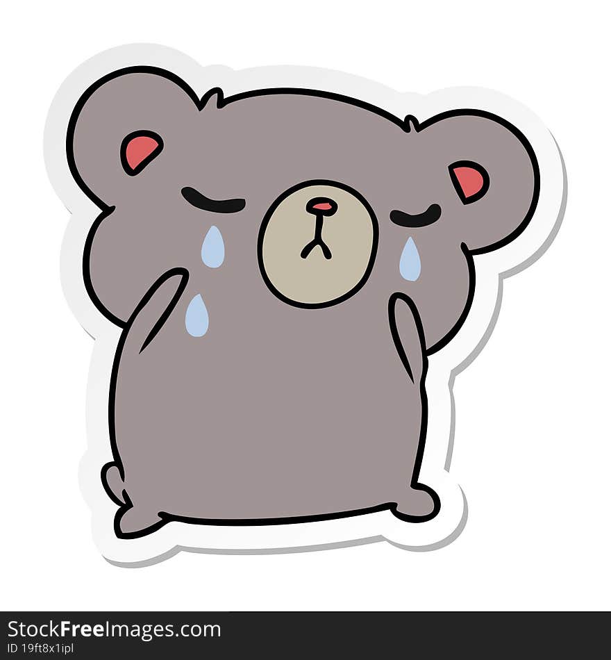 freehand drawn sticker cartoon of a cute crying bear