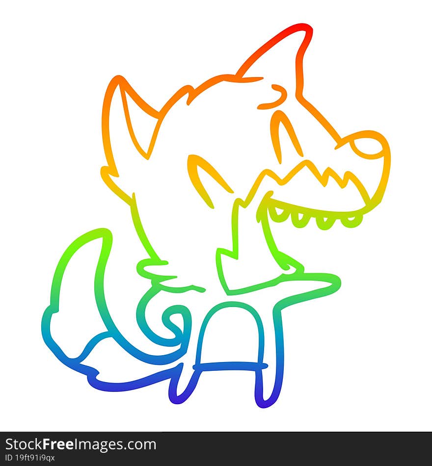 rainbow gradient line drawing of a laughing fox cartoon