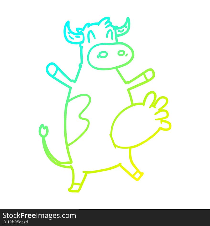 cold gradient line drawing of a cartoon cow swinging udder