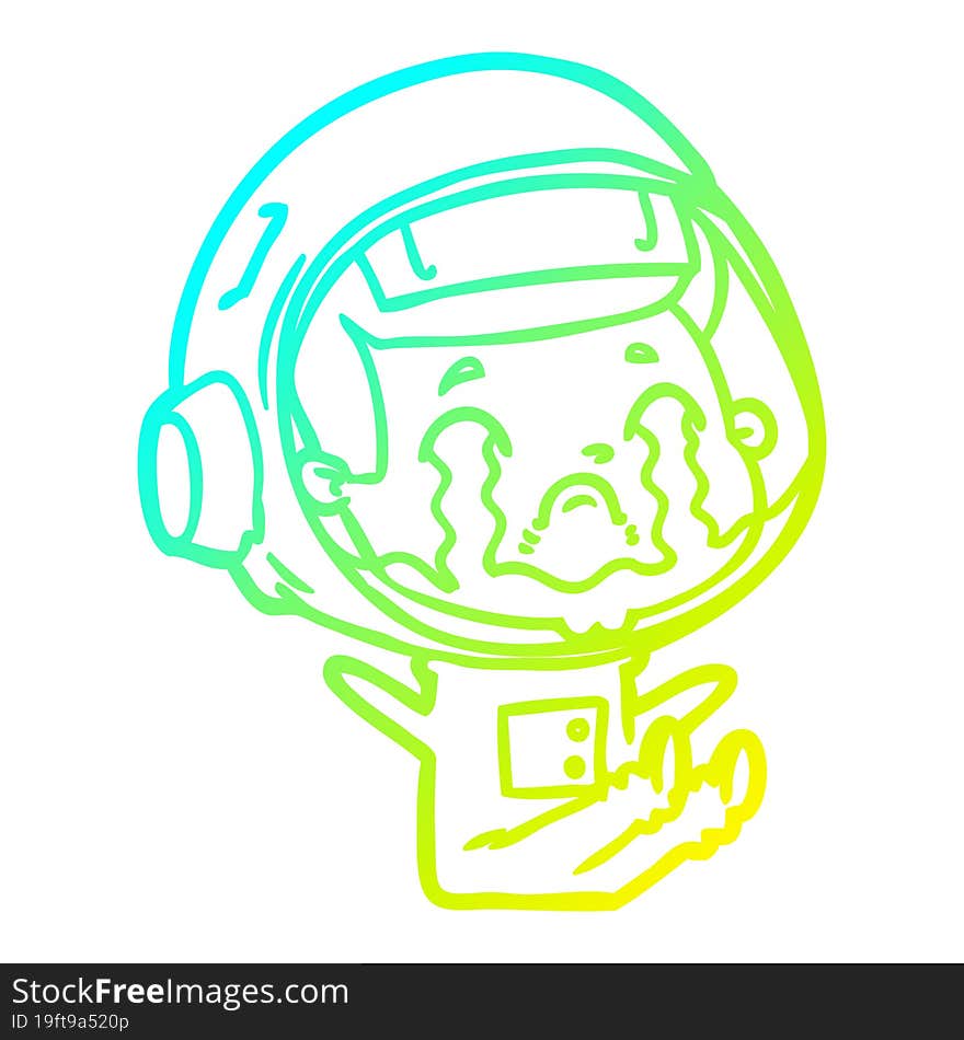 cold gradient line drawing of a cartoon crying astronaut