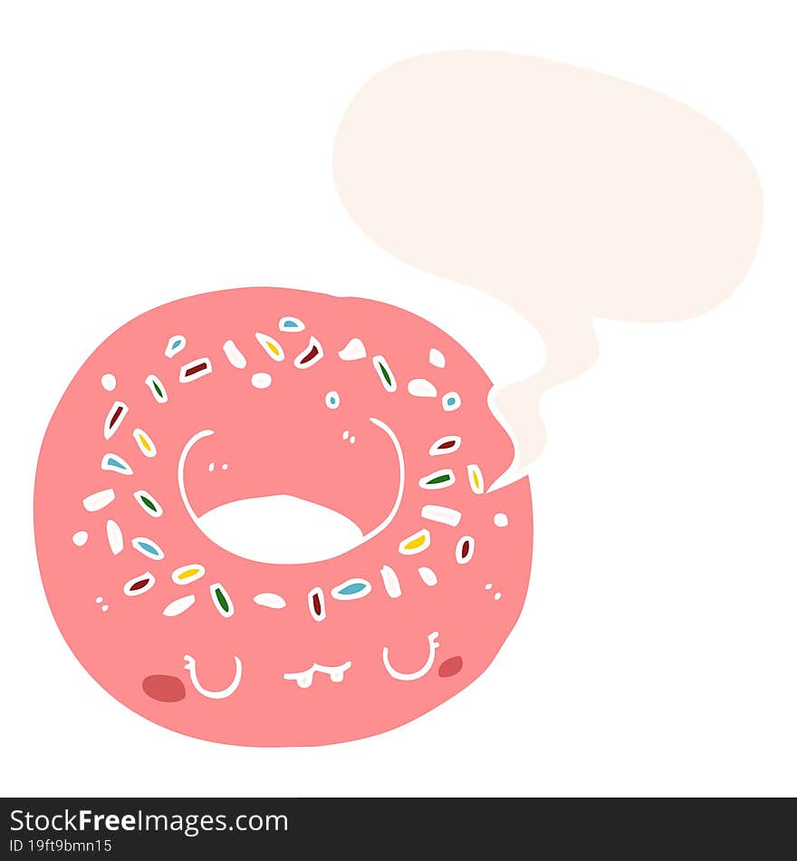 cartoon donut and speech bubble in retro style