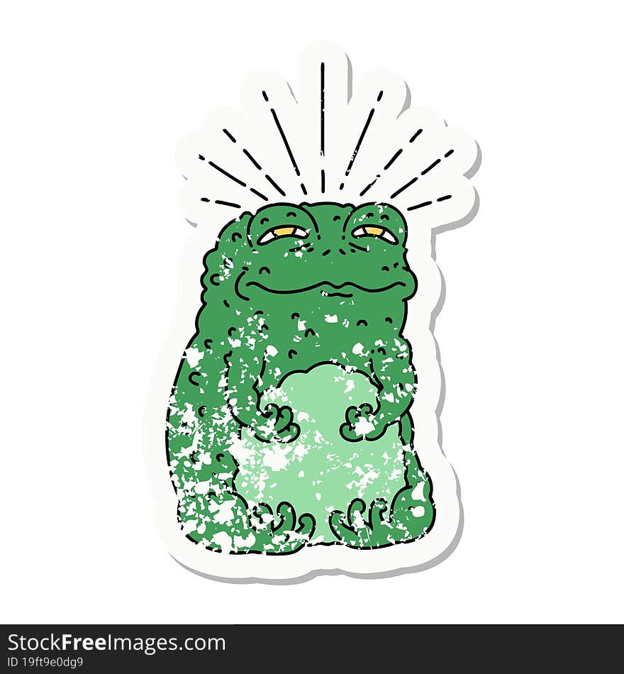 grunge sticker of tattoo style toad character