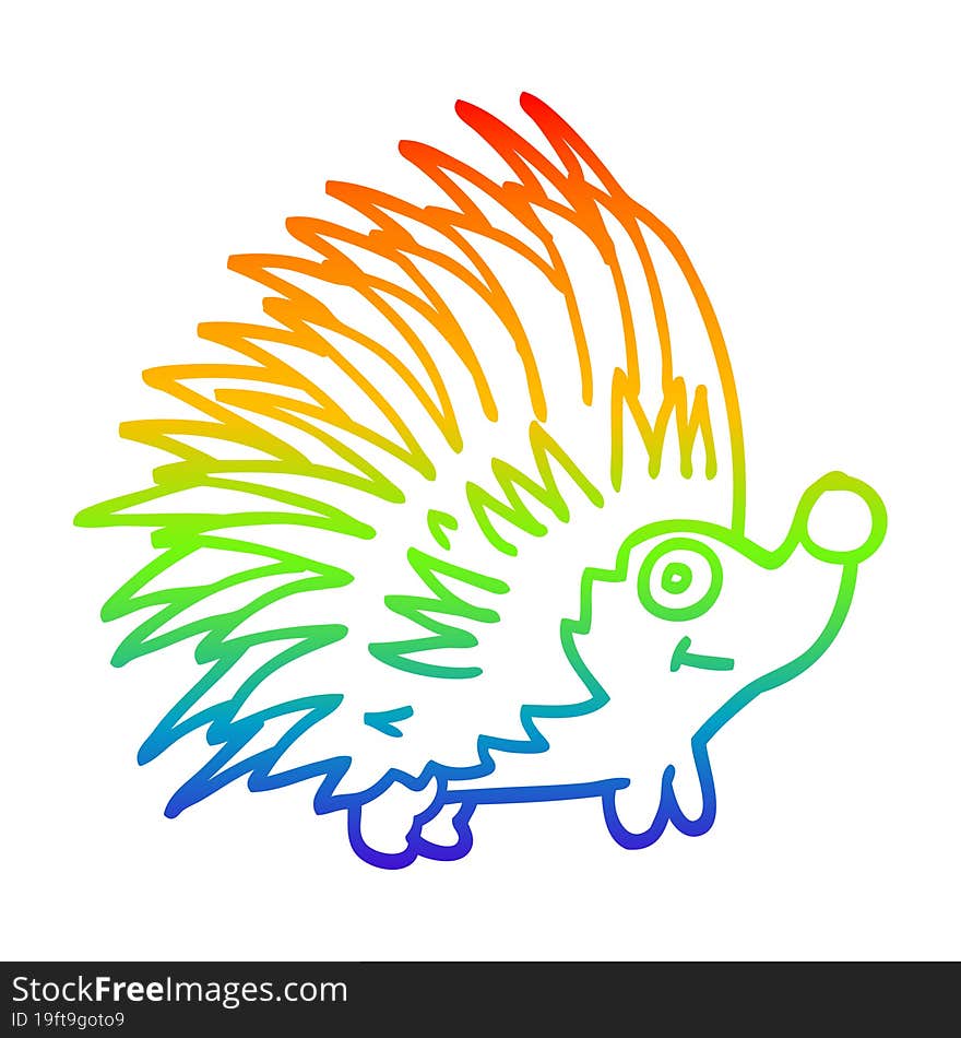 rainbow gradient line drawing cartoon spiky hedgehog