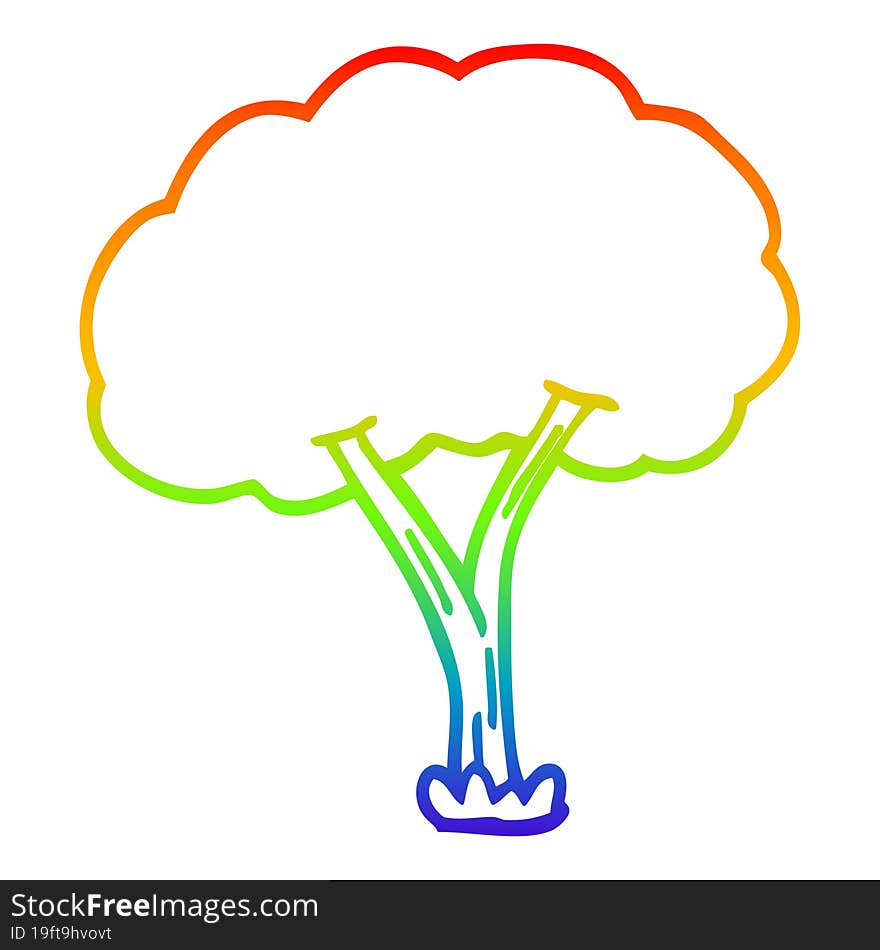 rainbow gradient line drawing of a cartoon blooming tree