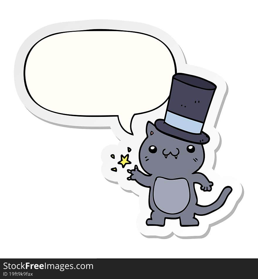 cartoon cat wearing top hat and speech bubble sticker