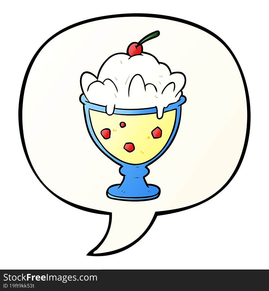 Cartoon Tasty Dessert And Speech Bubble In Smooth Gradient Style