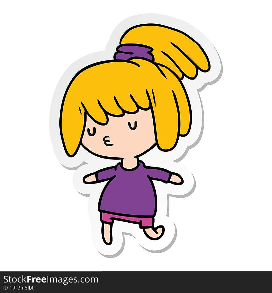 sticker cartoon illustration of a cute kawaii girl. sticker cartoon illustration of a cute kawaii girl