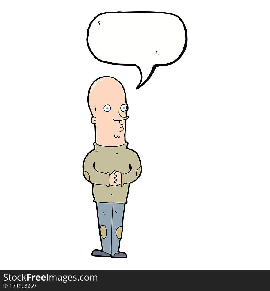 cartoon funny bald man with speech bubble