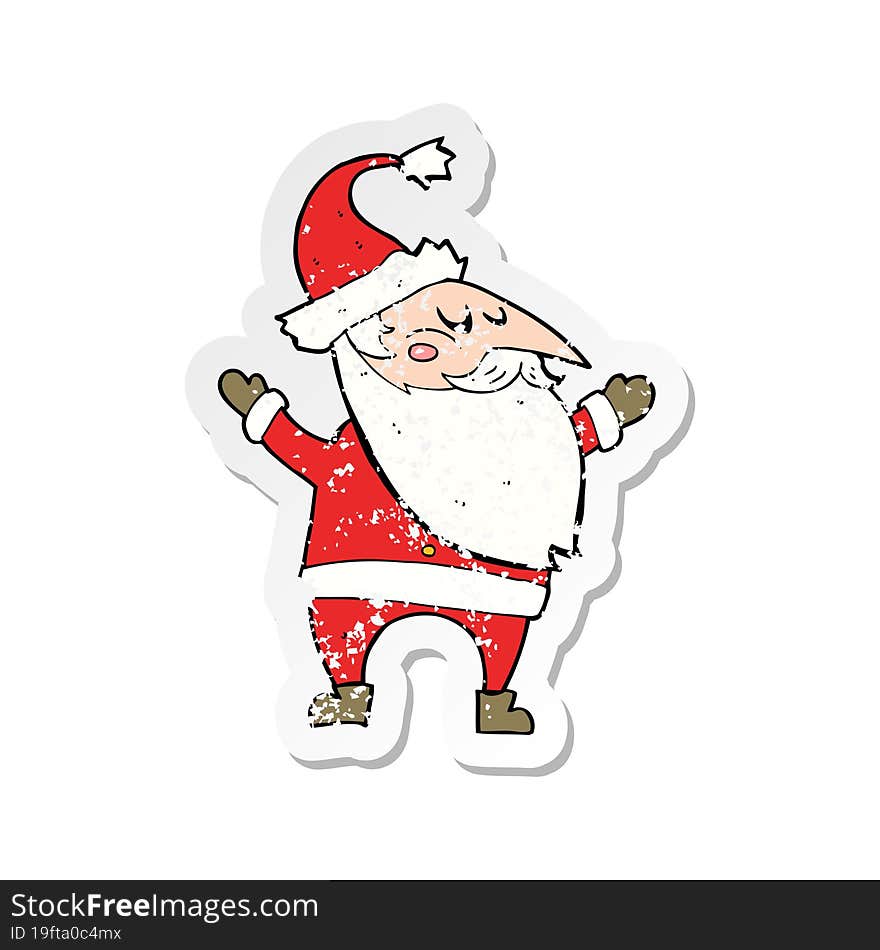 retro distressed sticker of a cartoon santa claus