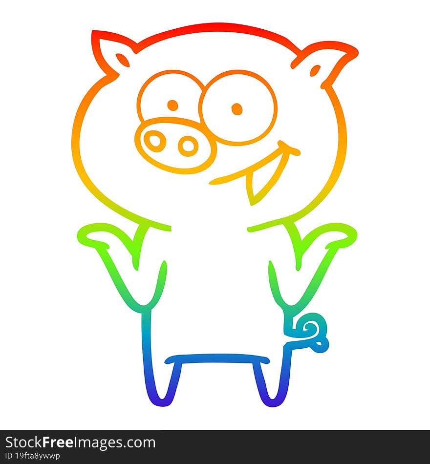 rainbow gradient line drawing cartoon pig with no worries