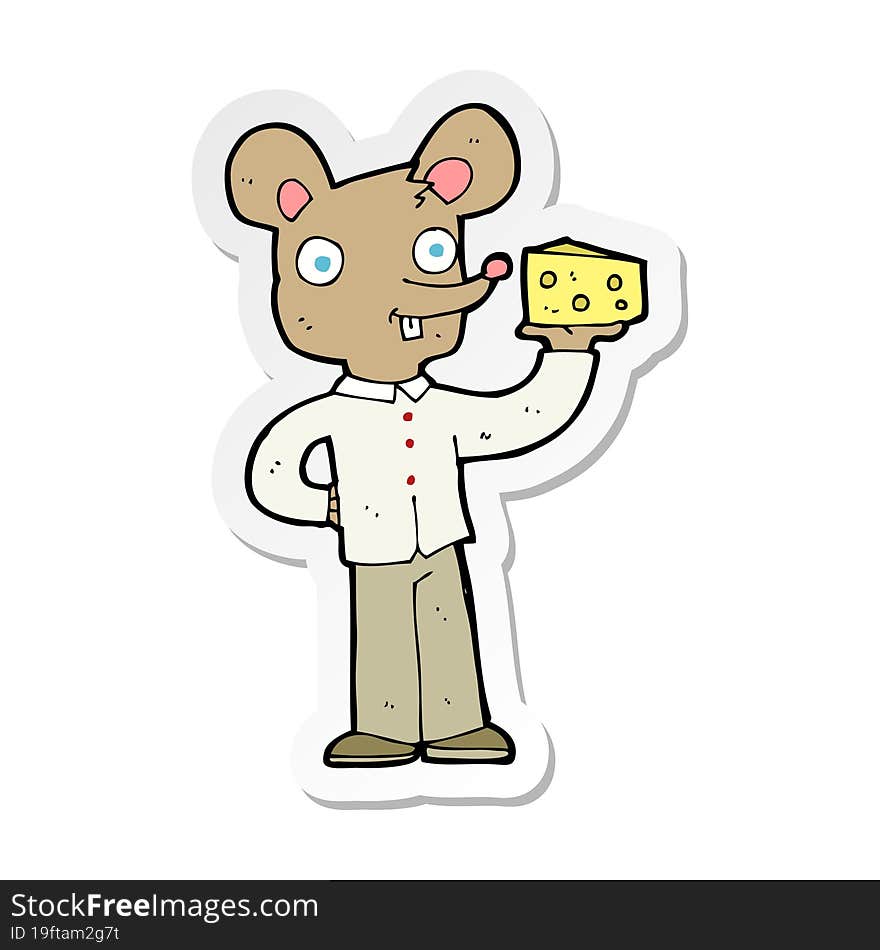 sticker of a cartoon mouse holding cheese