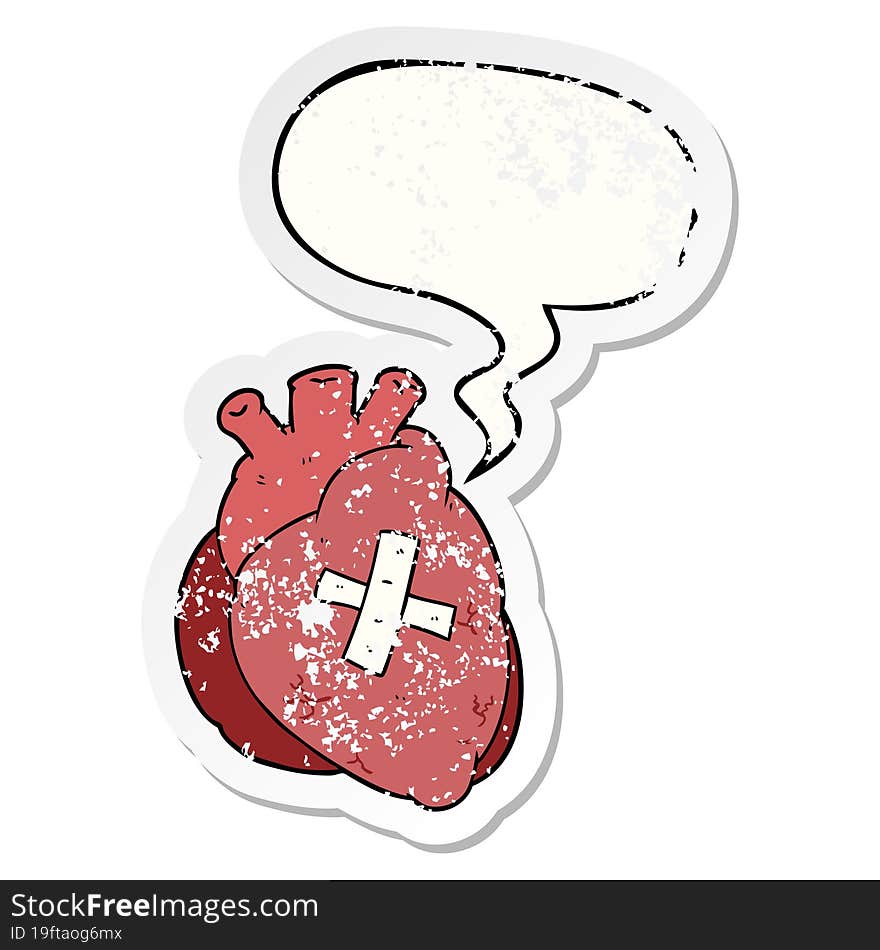 cartoon heart and speech bubble distressed sticker