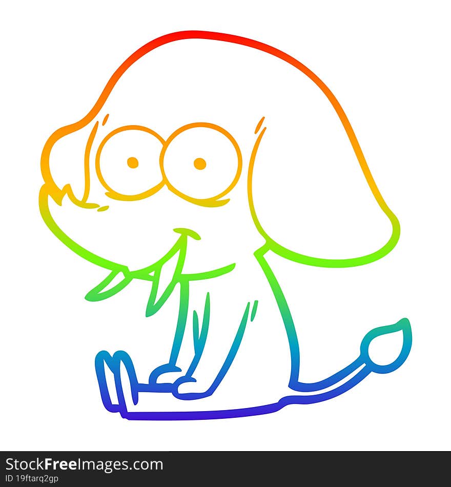 rainbow gradient line drawing happy cartoon elephant