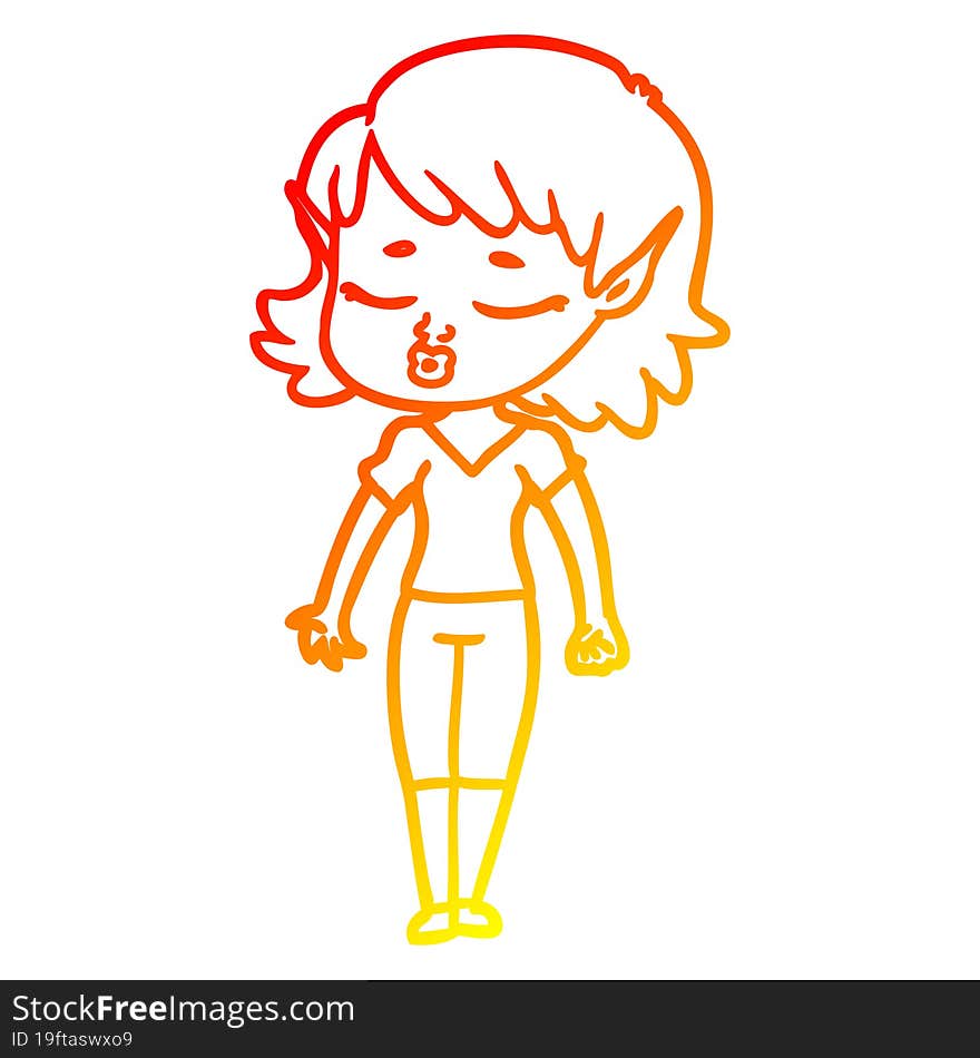 warm gradient line drawing of a pretty cartoon elf girl