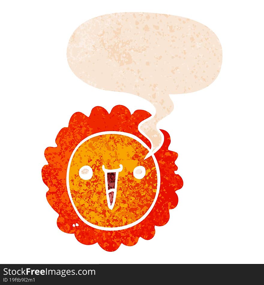 cartoon sunflower and speech bubble in retro textured style