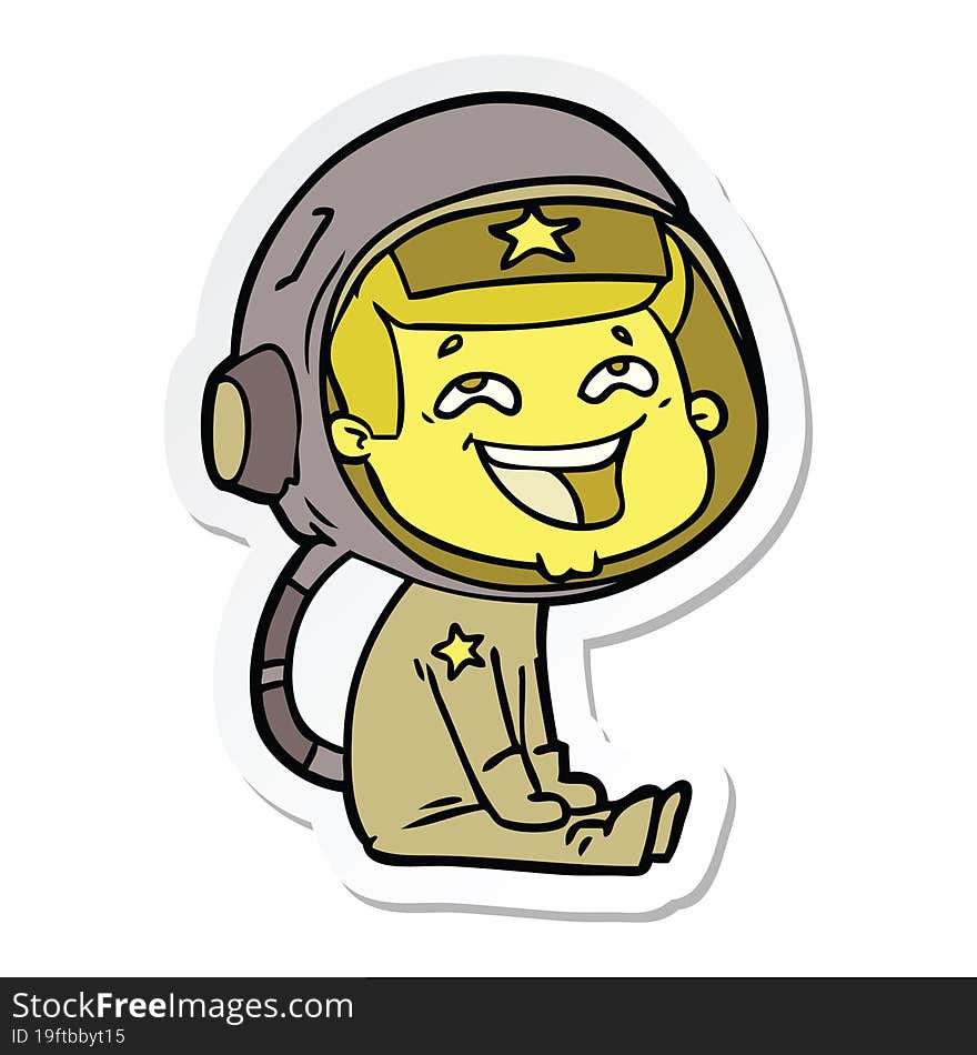 sticker of a cartoon laughing astronaut