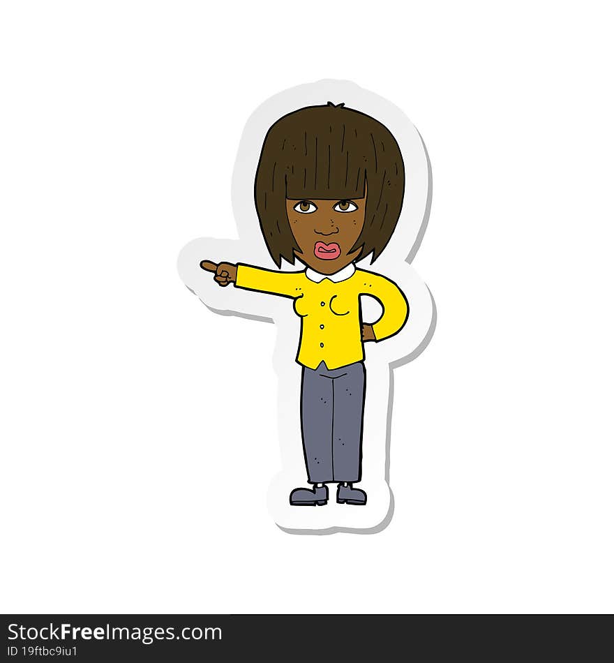 sticker of a cartoon pointing annoyed woman