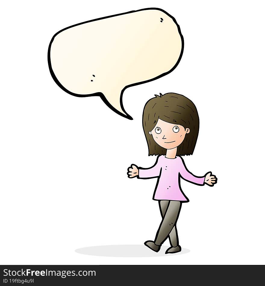 cartoon woman with no worries with speech bubble