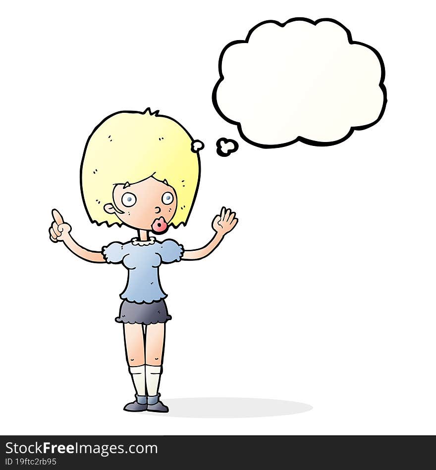 cartoon woman explaining her point with thought bubble