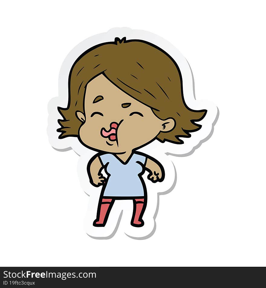 sticker of a cartoon girl pulling face