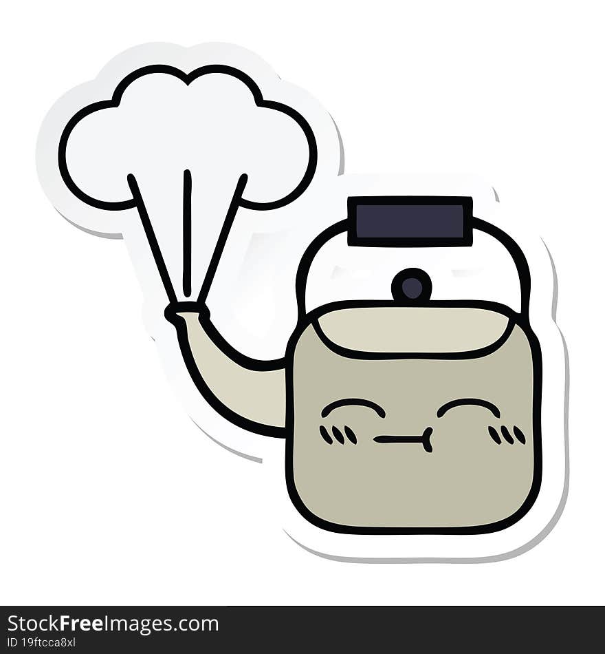 sticker of a cute cartoon steaming kettle