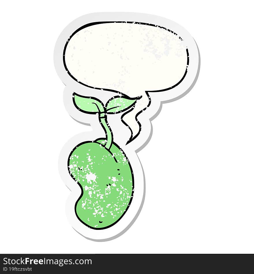 cartoon sprouting seed and speech bubble distressed sticker