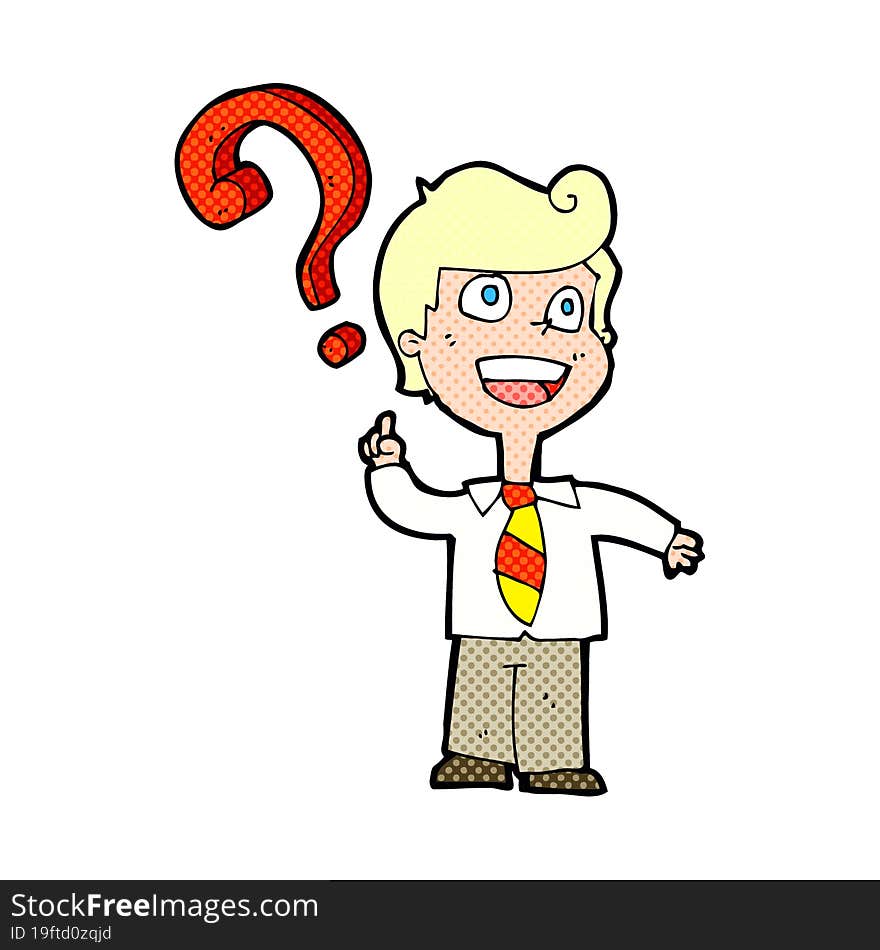 cartoon school boy asking question