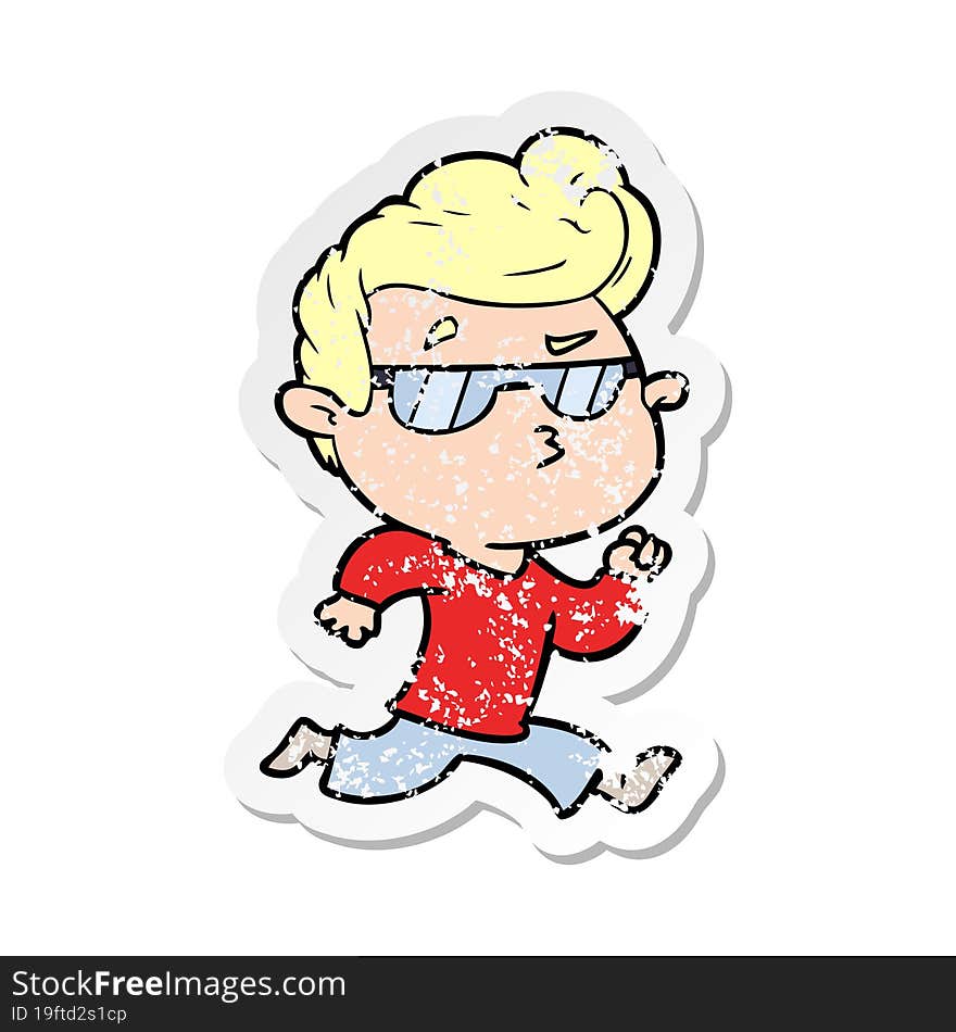 distressed sticker of a cartoon cool guy