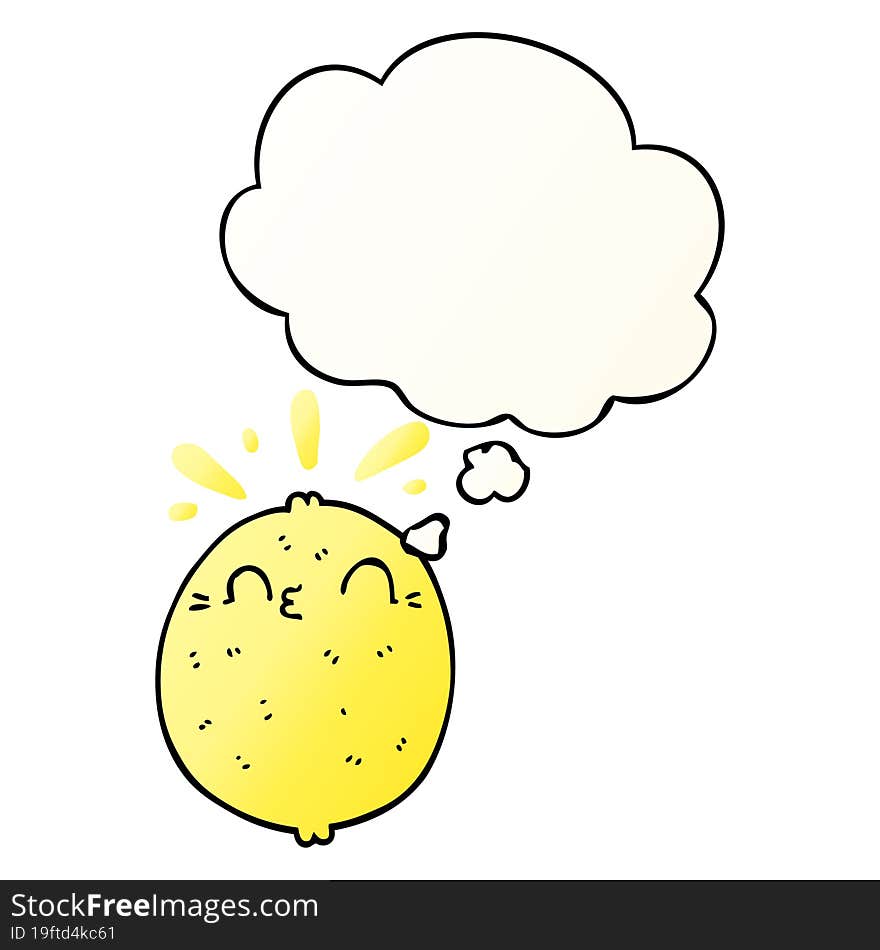 Cute Cartoon Lemon And Thought Bubble In Smooth Gradient Style