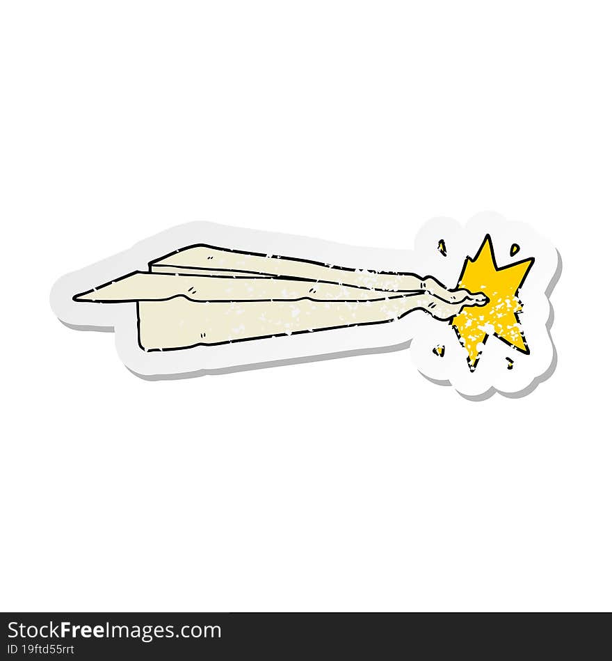 distressed sticker of a cartoon paper airplane